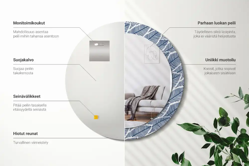 Miroir rond imprimé feuilles