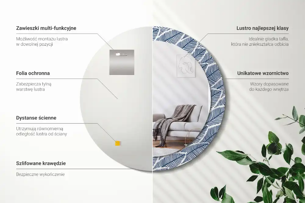 Miroir rond imprimé feuilles