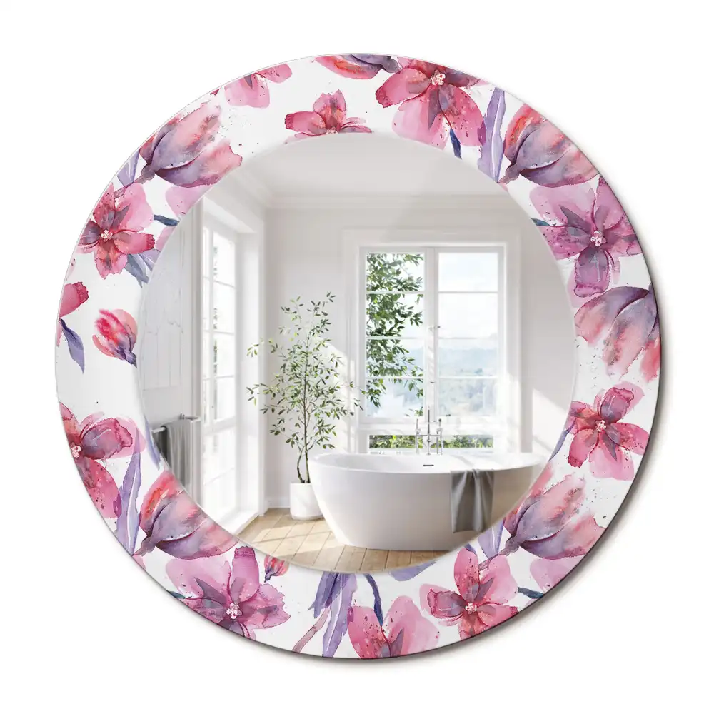 Miroir rond imprimé fleurs à l'aquarelle