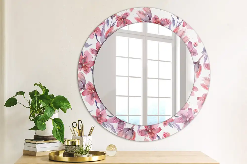 Miroir rond imprimé fleurs à l'aquarelle