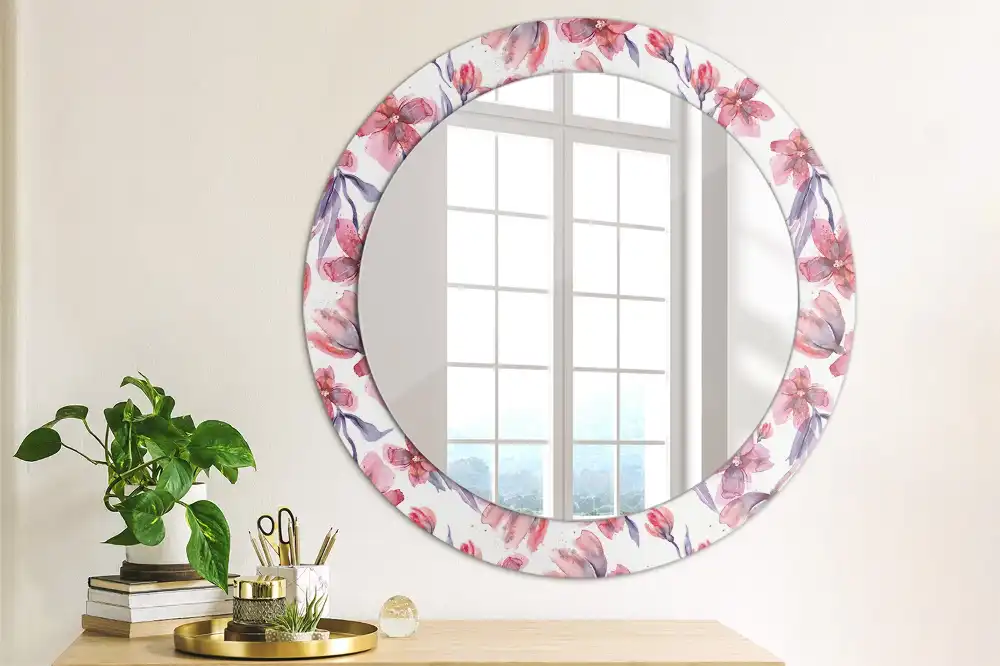Miroir rond imprimé fleurs à l'aquarelle
