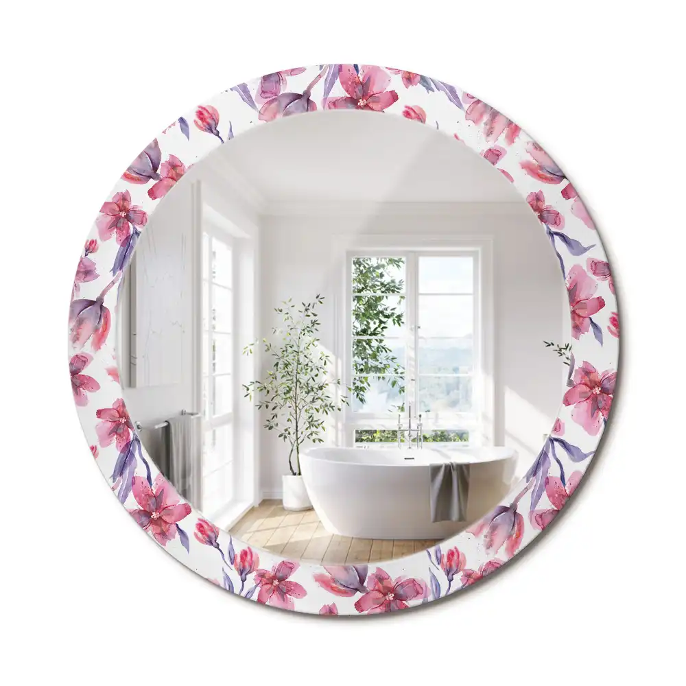 Miroir rond imprimé fleurs à l'aquarelle