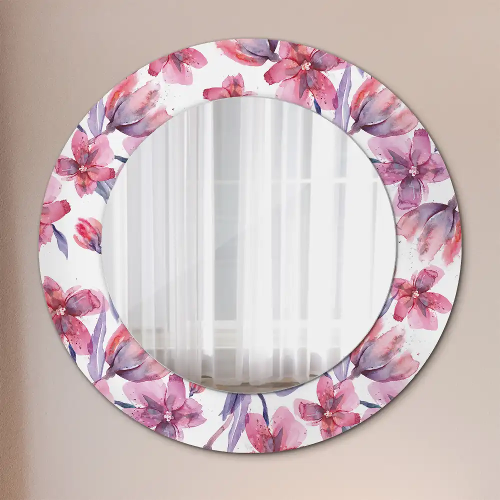 Miroir rond imprimé fleurs à l'aquarelle
