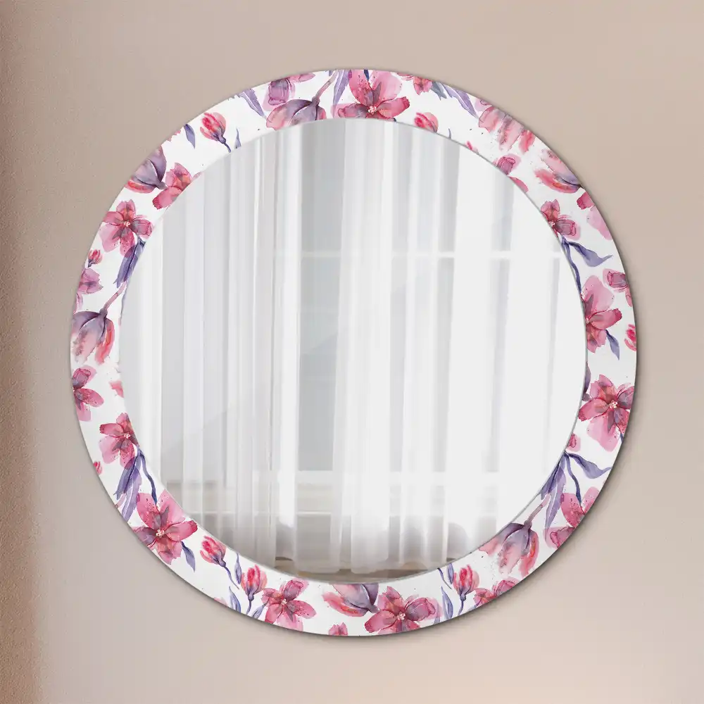 Miroir rond imprimé fleurs à l'aquarelle