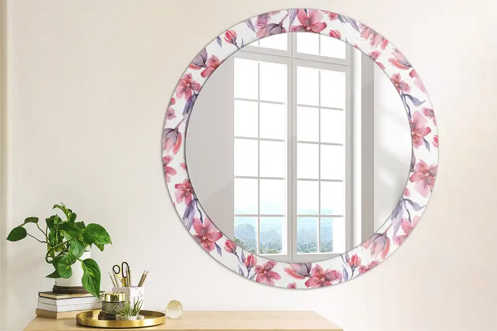 Miroir rond imprimé fleurs à l'aquarelle