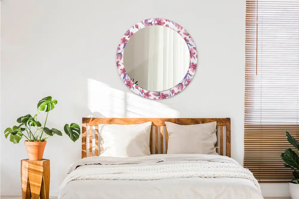 Miroir rond imprimé fleurs à l'aquarelle