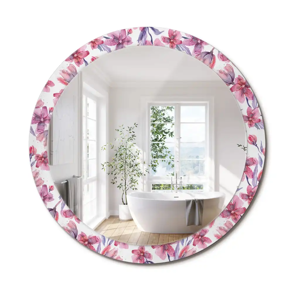 Miroir rond imprimé fleurs à l'aquarelle