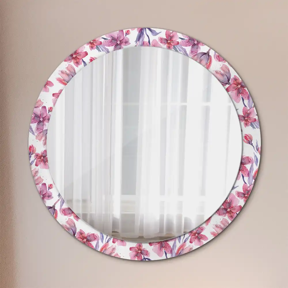 Miroir rond imprimé fleurs à l'aquarelle