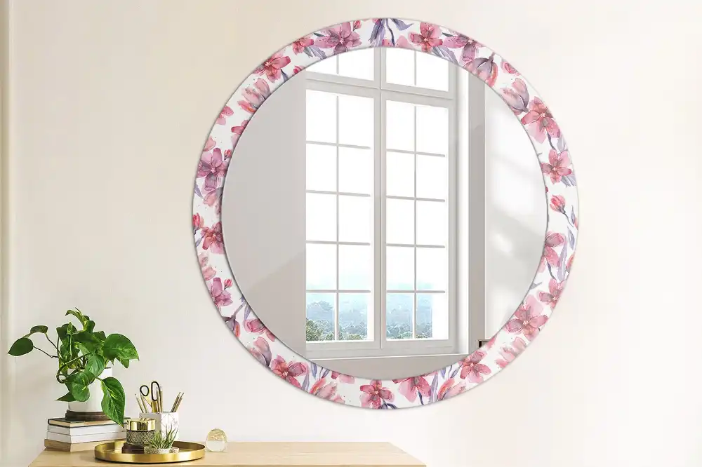 Miroir rond imprimé fleurs à l'aquarelle