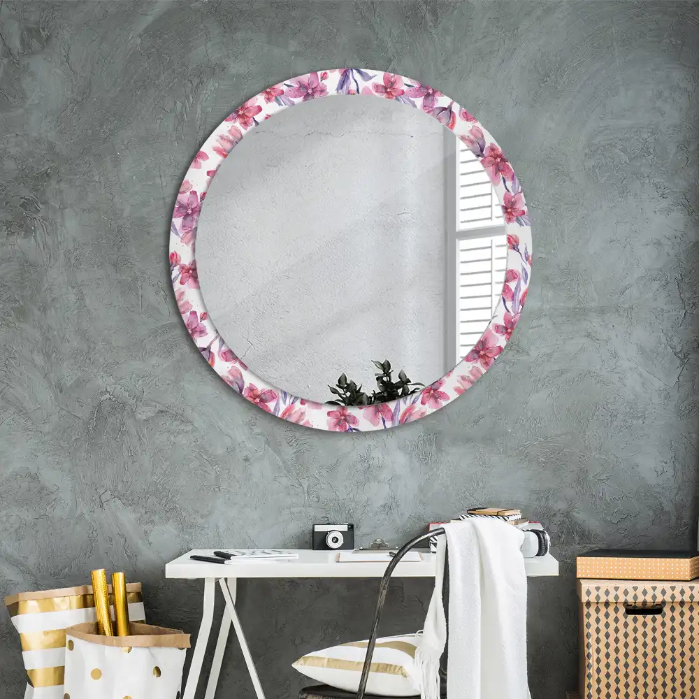 Miroir rond imprimé fleurs à l'aquarelle