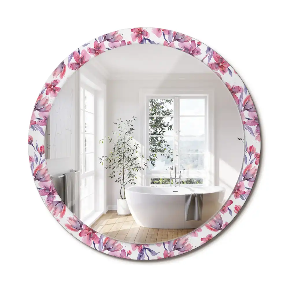 Miroir rond imprimé fleurs à l'aquarelle