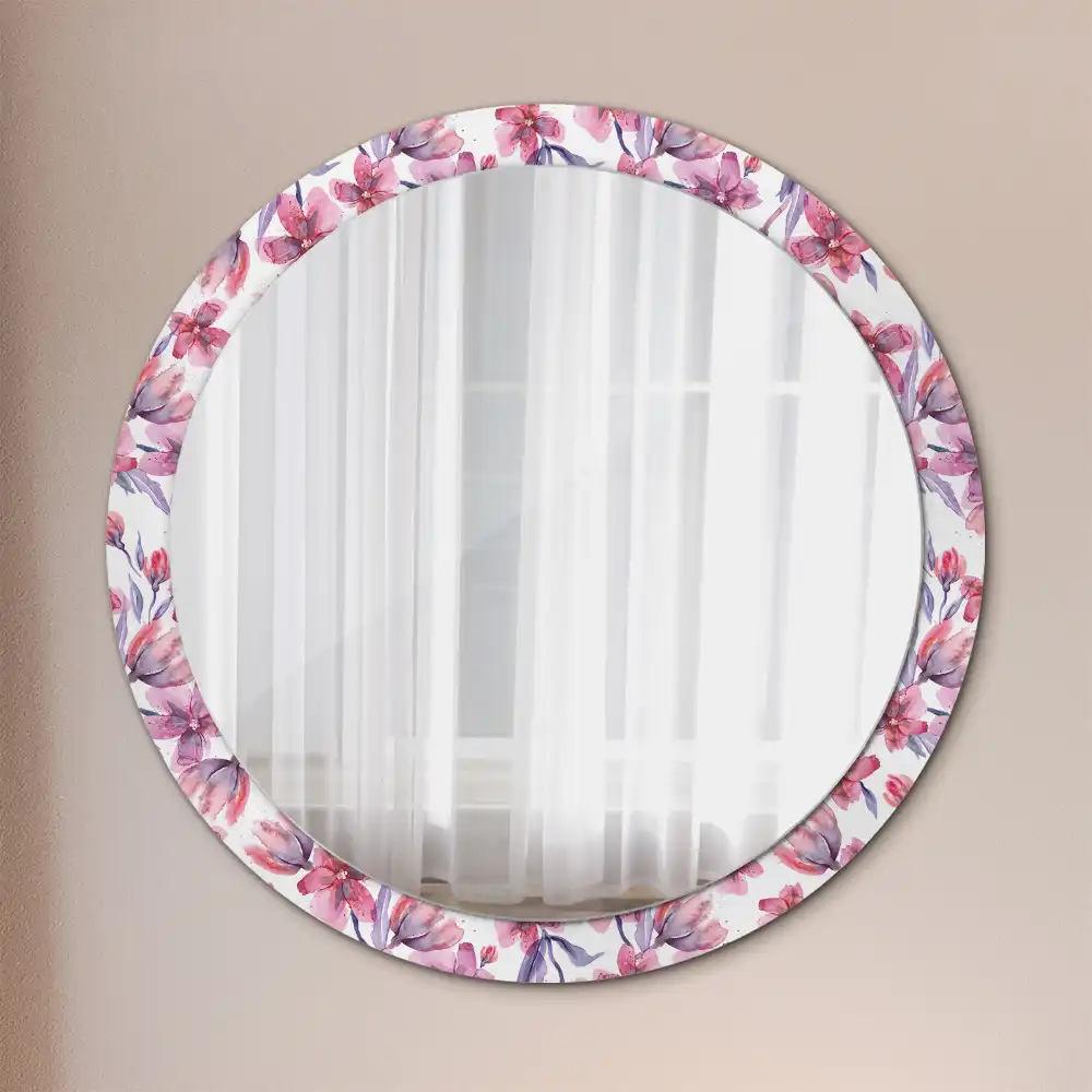 Miroir rond imprimé fleurs à l'aquarelle
