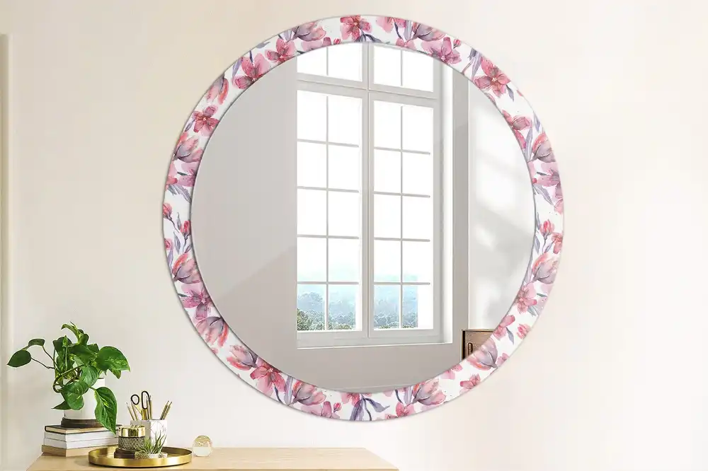 Miroir rond imprimé fleurs à l'aquarelle