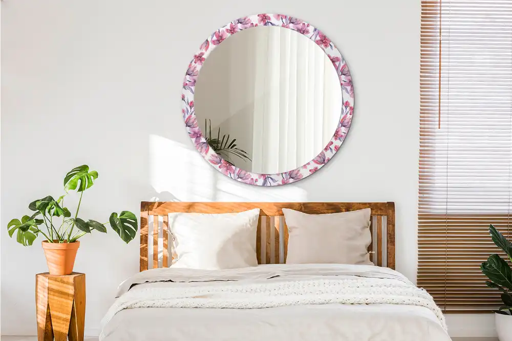 Miroir rond imprimé fleurs à l'aquarelle