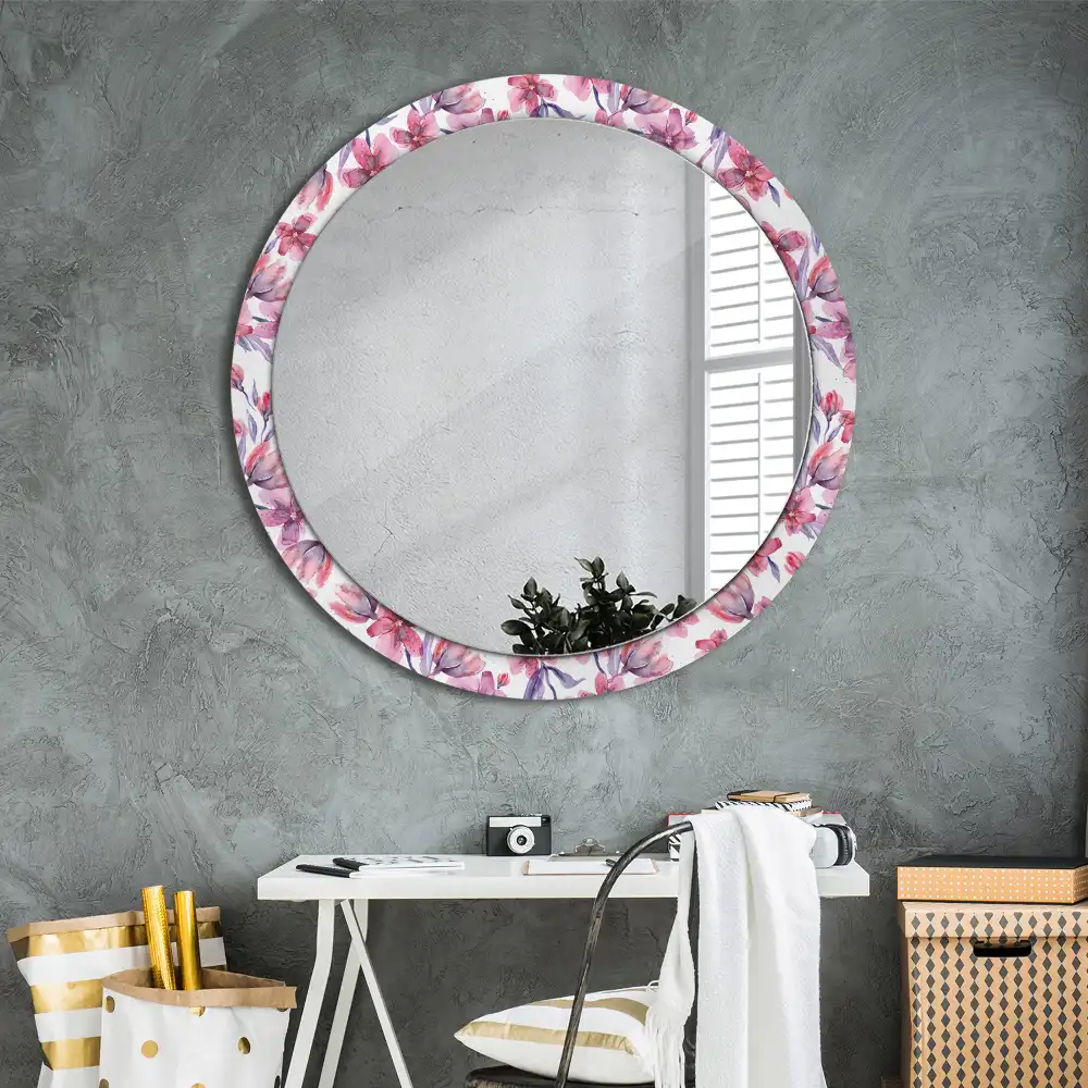 Miroir rond imprimé fleurs à l'aquarelle