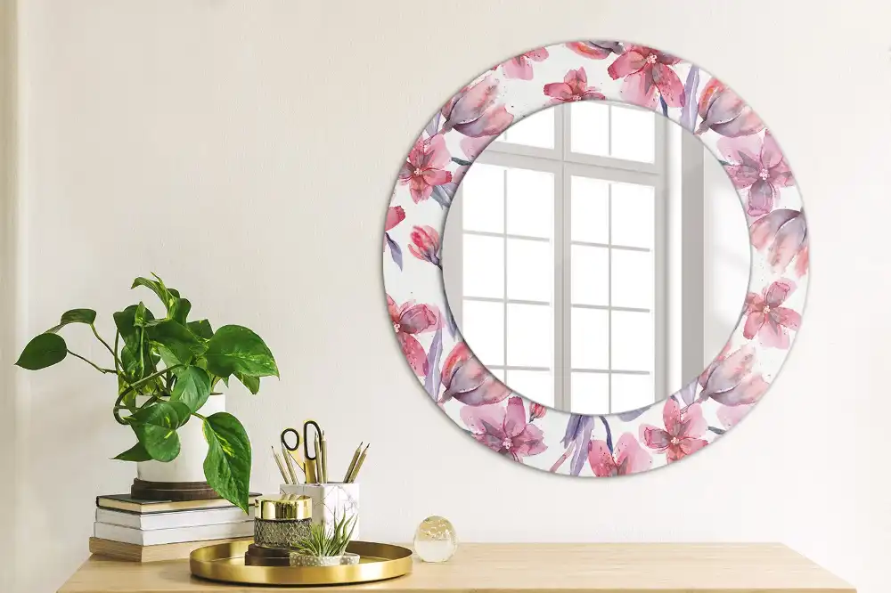 Miroir rond imprimé fleurs à l'aquarelle