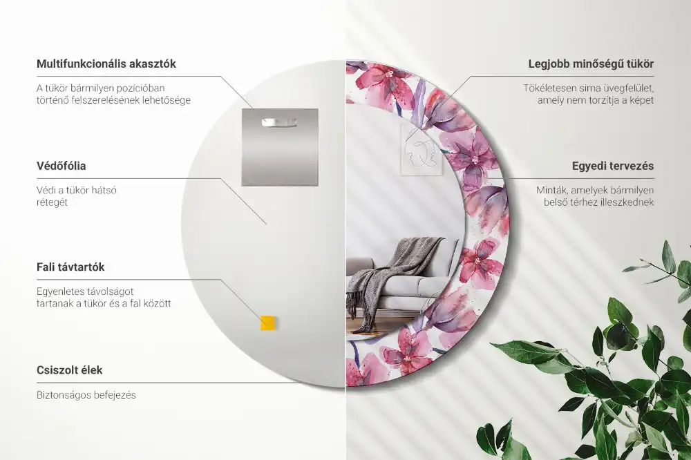 Miroir rond imprimé fleurs à l'aquarelle