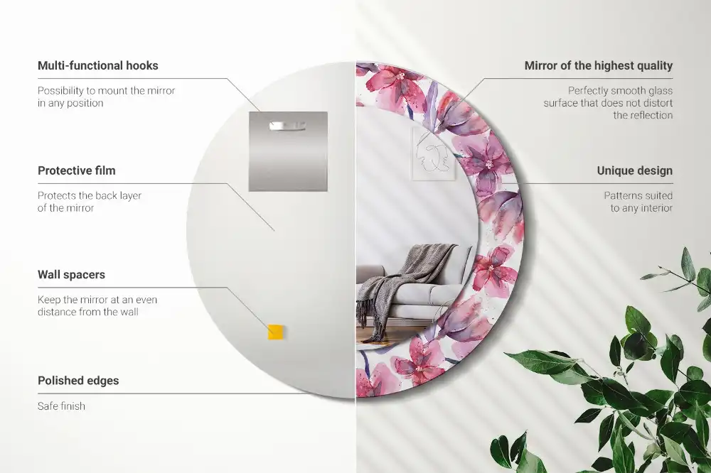 Miroir rond imprimé fleurs à l'aquarelle