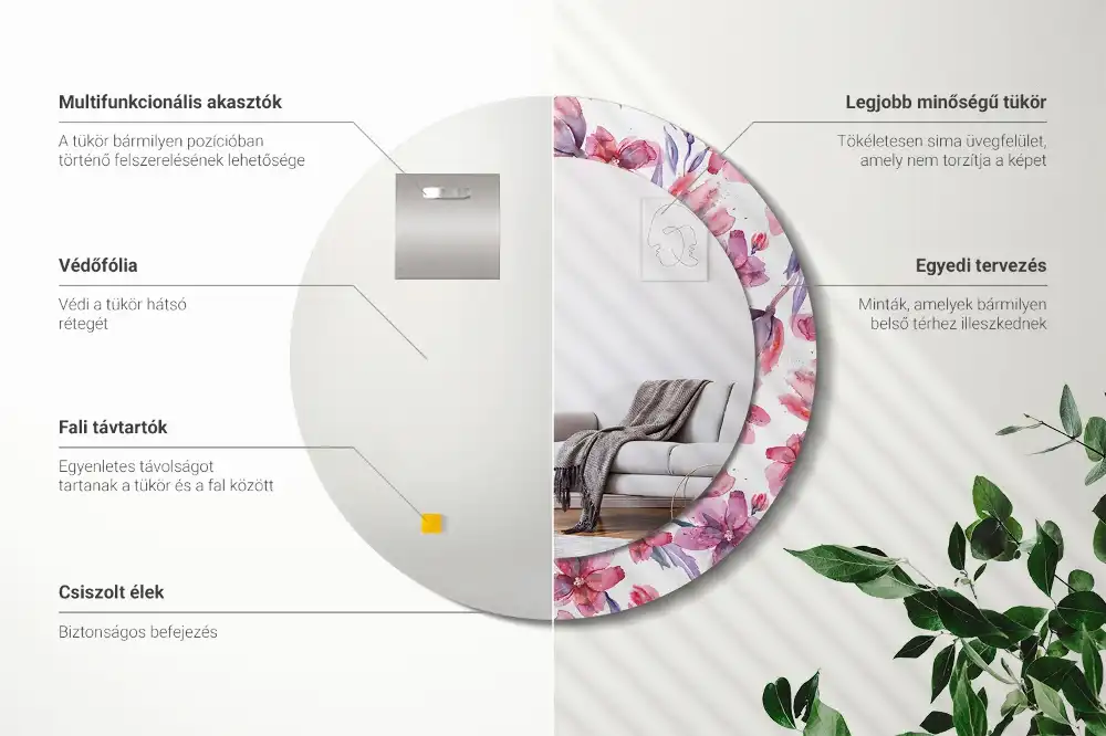 Miroir rond imprimé fleurs à l'aquarelle