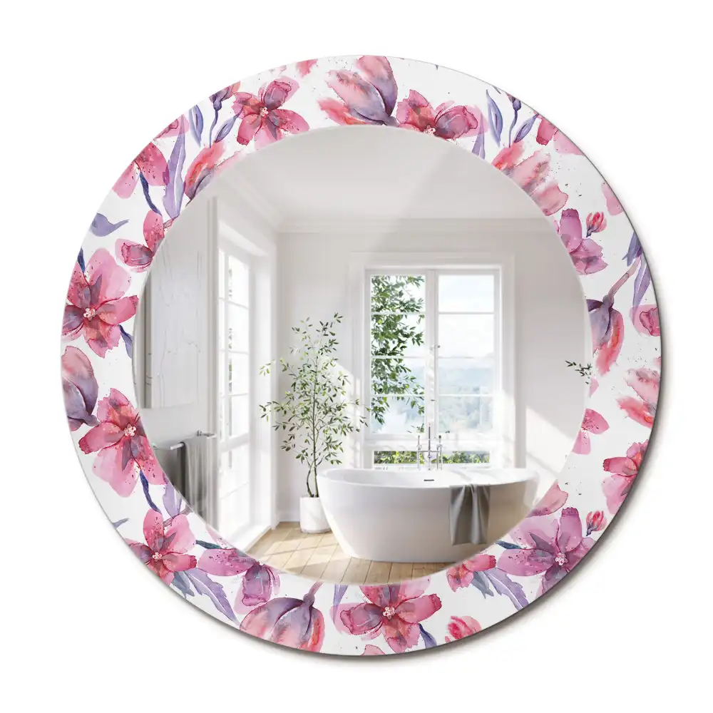 Miroir rond imprimé fleurs à l'aquarelle