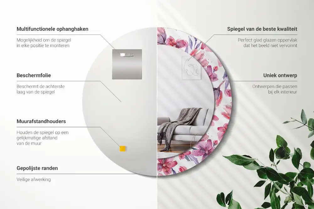 Miroir rond imprimé fleurs à l'aquarelle