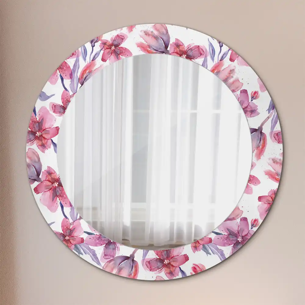 Miroir rond imprimé fleurs à l'aquarelle
