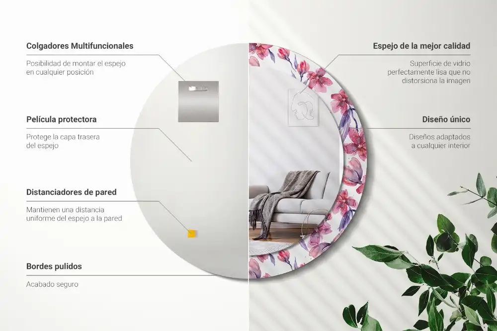 Miroir rond imprimé fleurs à l'aquarelle