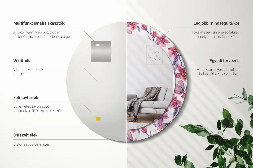 Miroir rond imprimé fleurs à l'aquarelle