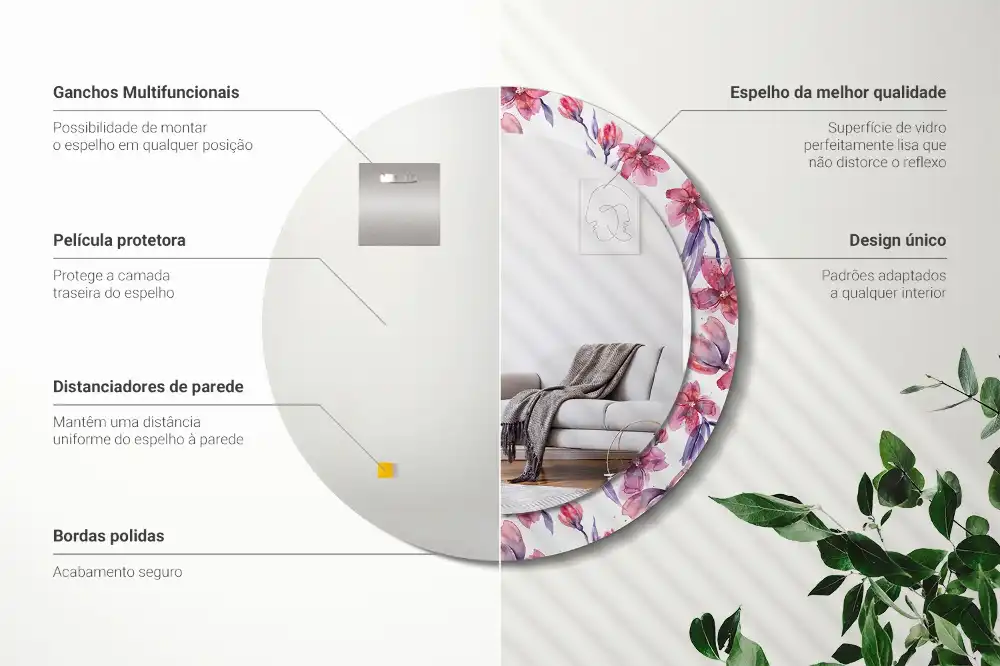 Miroir rond imprimé fleurs à l'aquarelle
