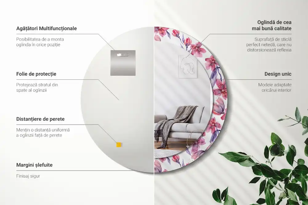 Miroir rond imprimé fleurs à l'aquarelle