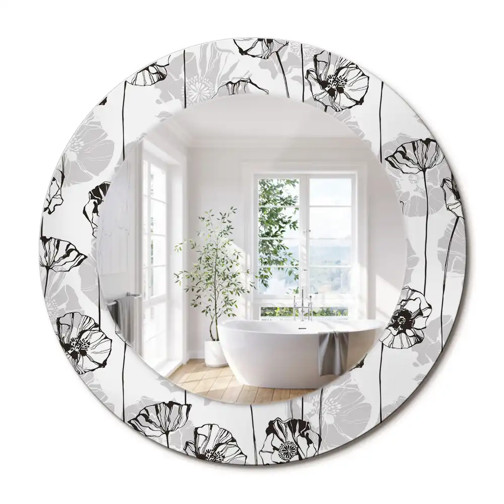 Miroir rond avec décoration fleurs de pavot