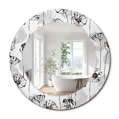 Miroir rond avec décoration fleurs de pavot