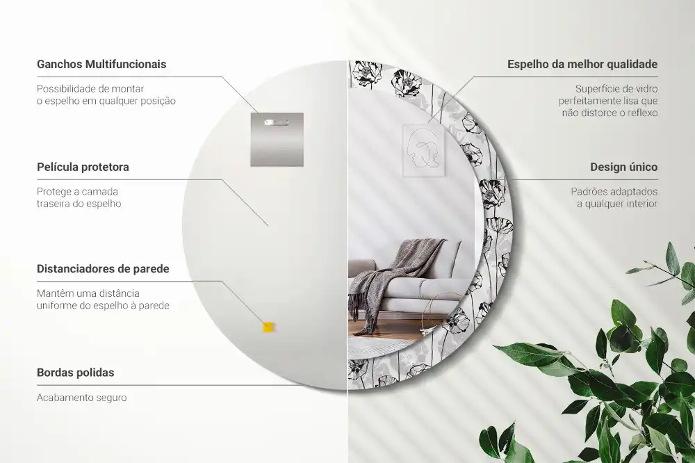 Miroir rond avec décoration fleurs de pavot