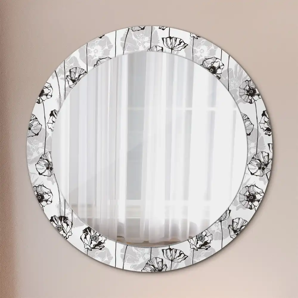 Miroir rond avec décoration fleurs de pavot