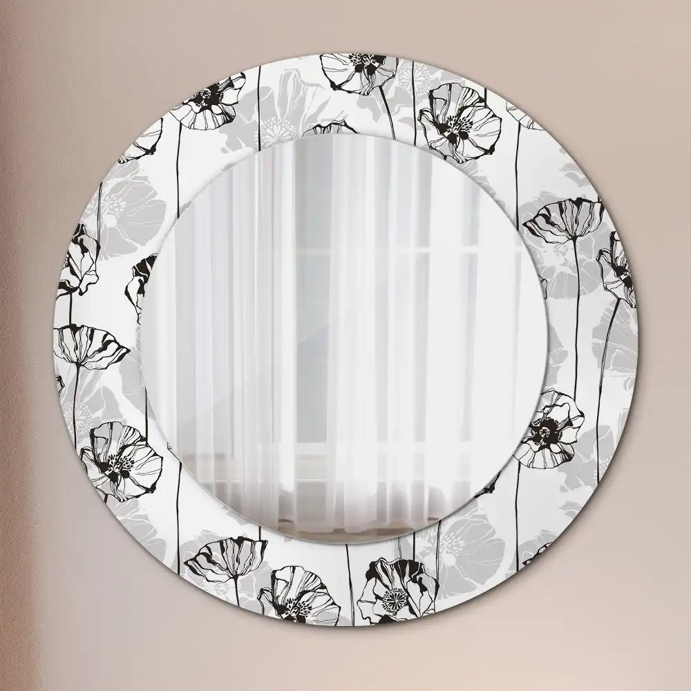 Miroir rond avec décoration fleurs de pavot