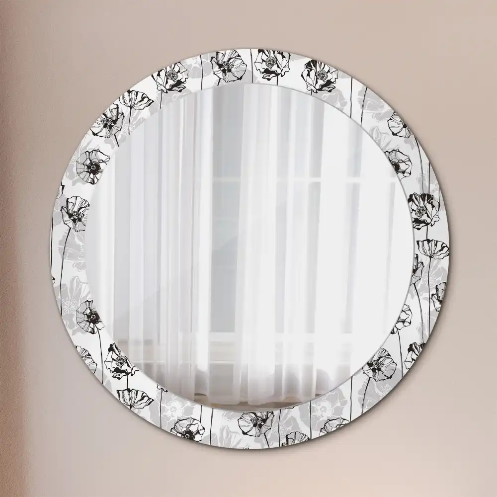 Miroir rond avec décoration fleurs de pavot