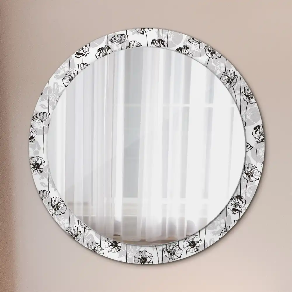Miroir rond avec décoration fleurs de pavot