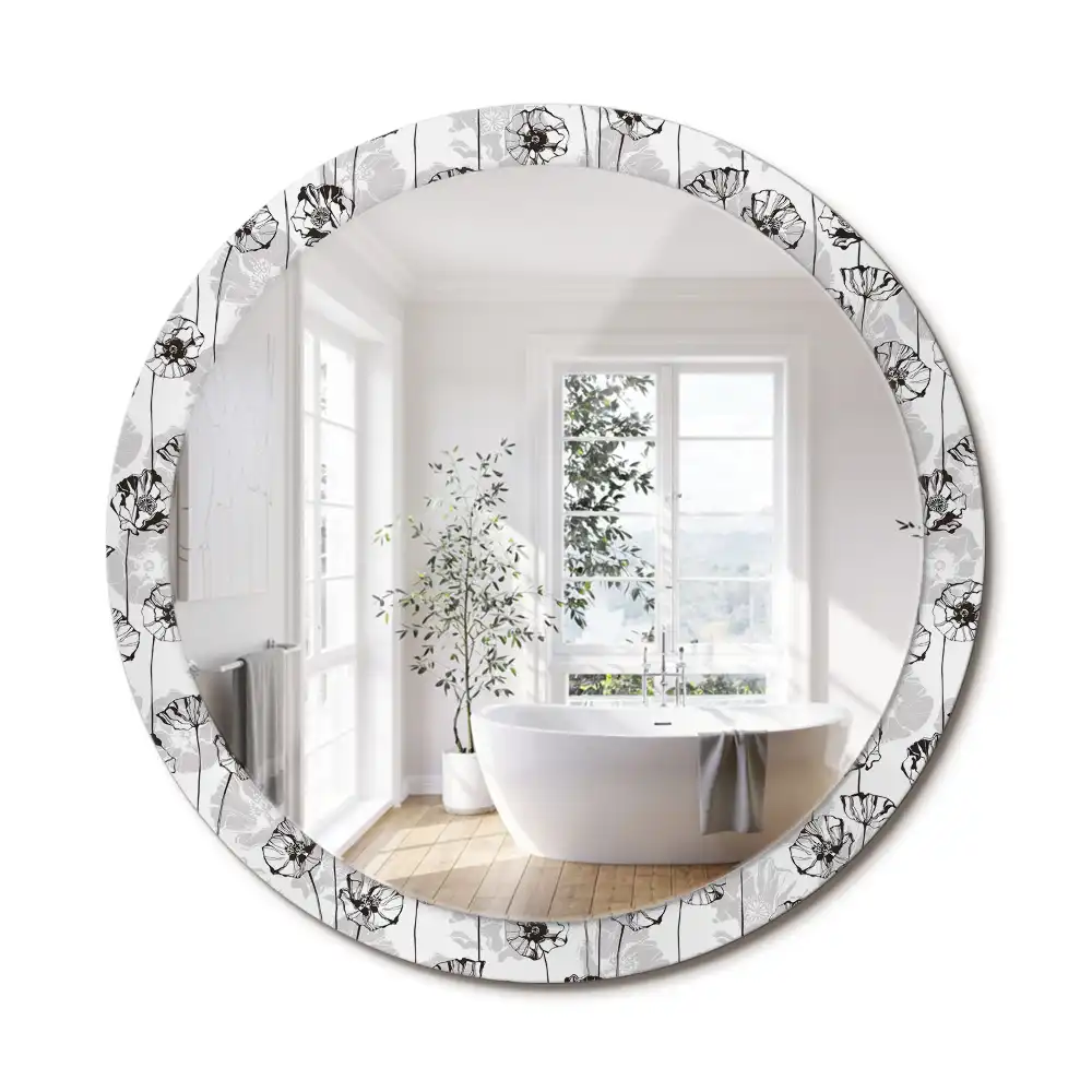 Miroir rond avec décoration fleurs de pavot