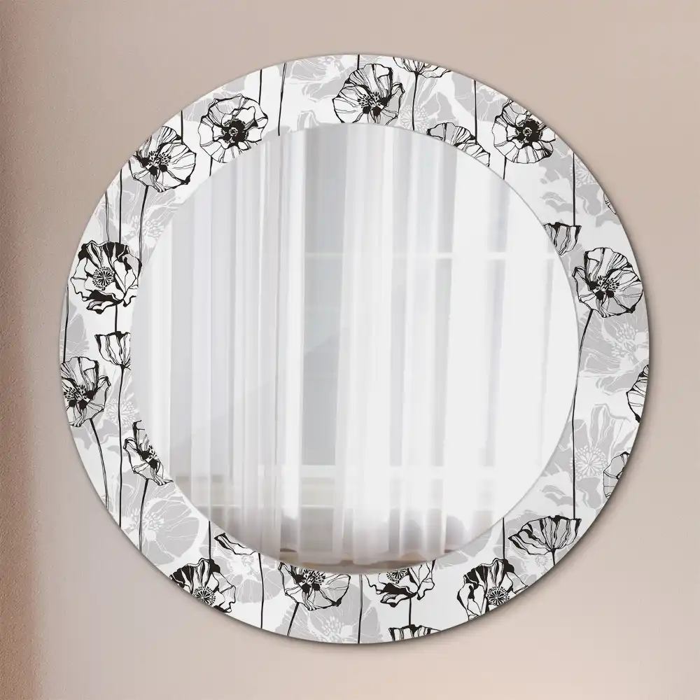 Miroir rond avec décoration fleurs de pavot