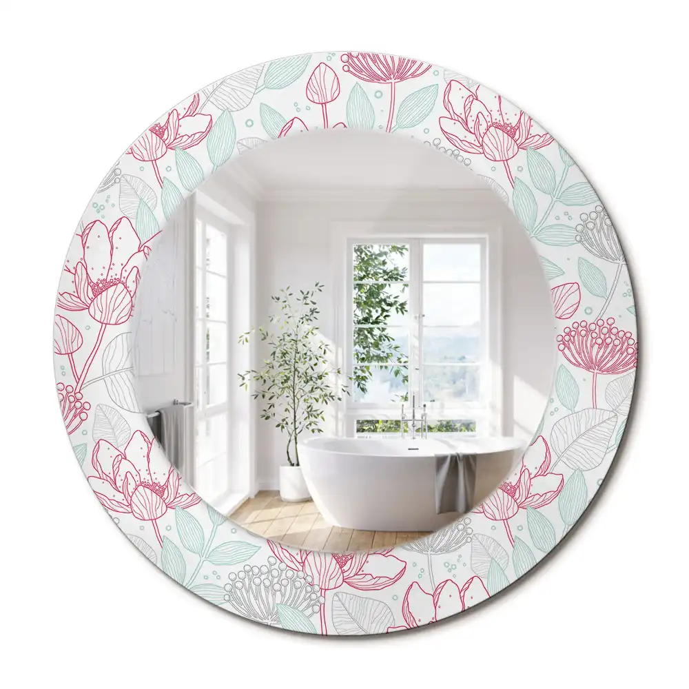 Miroir rond avec décoration fleurs