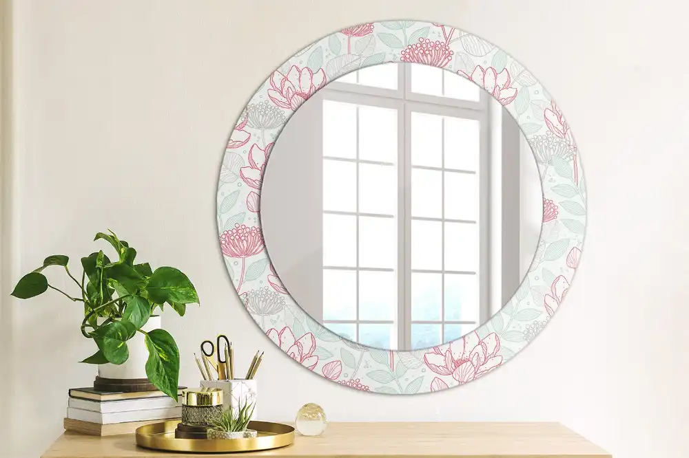 Miroir rond avec décoration fleurs