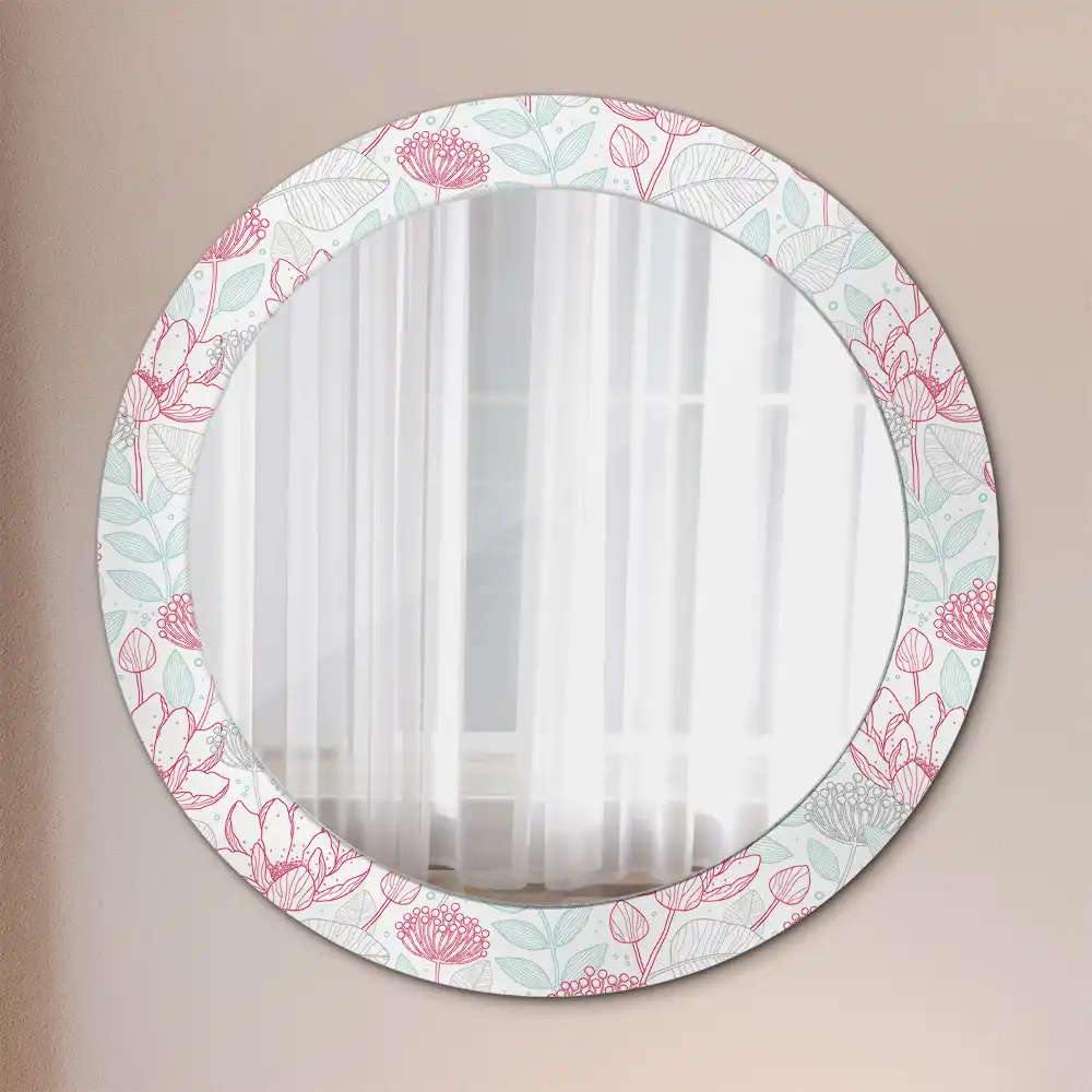 Miroir rond avec décoration fleurs