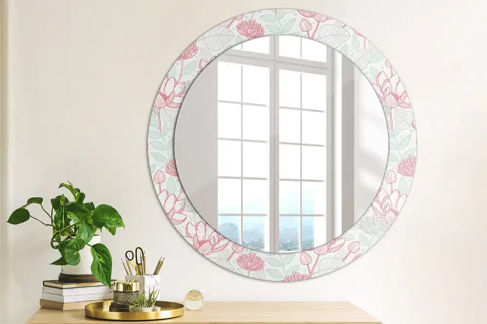 Miroir rond avec décoration fleurs