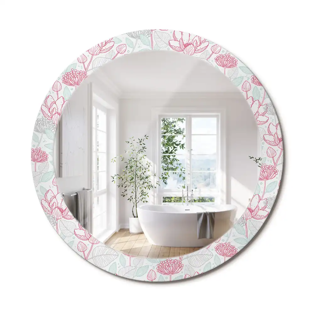 Miroir rond avec décoration fleurs