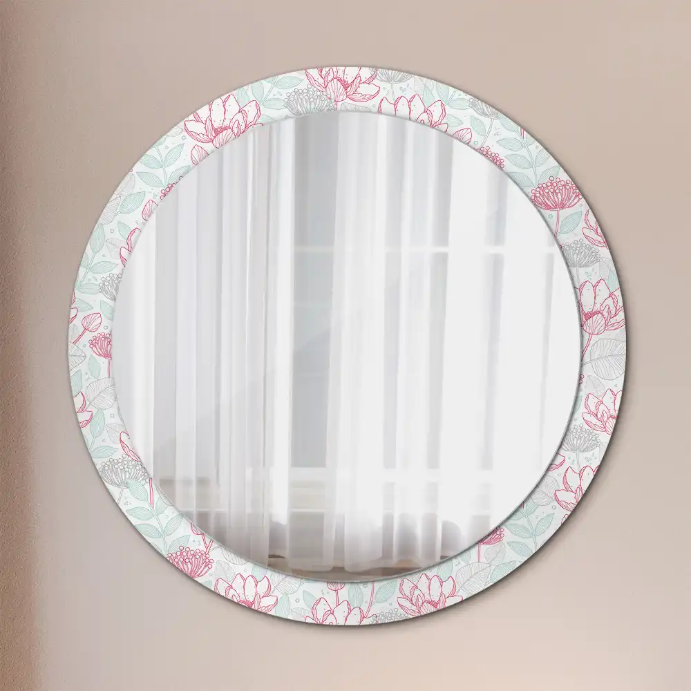 Miroir rond avec décoration fleurs