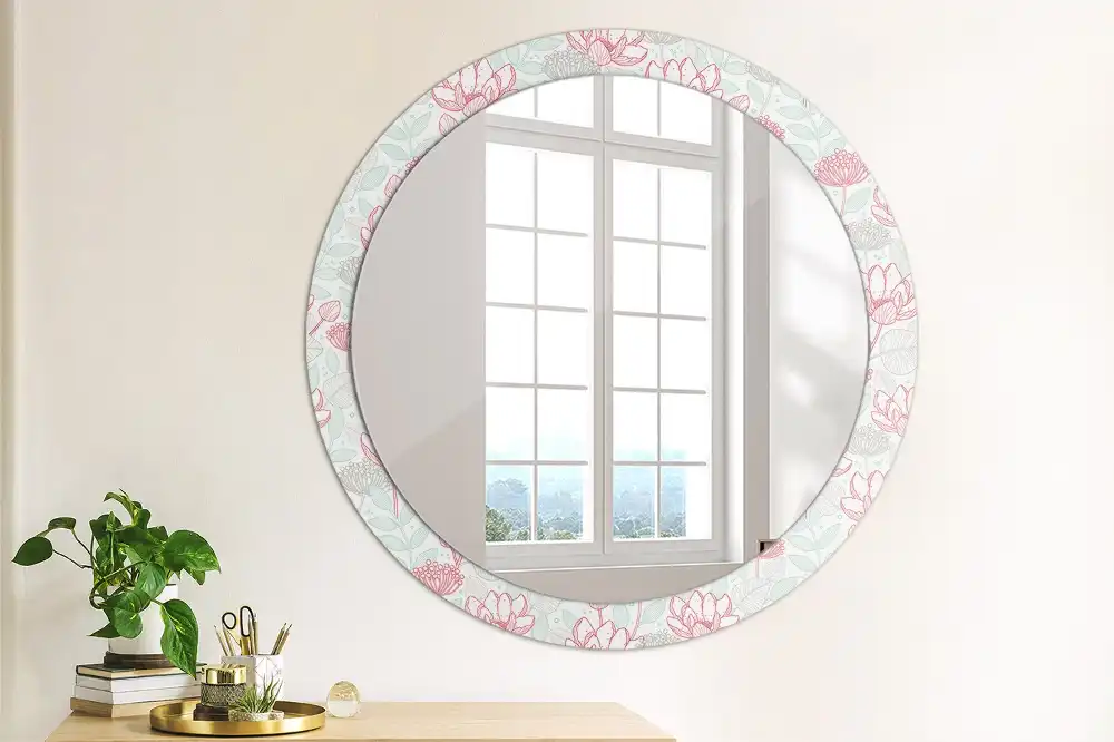 Miroir rond avec décoration fleurs