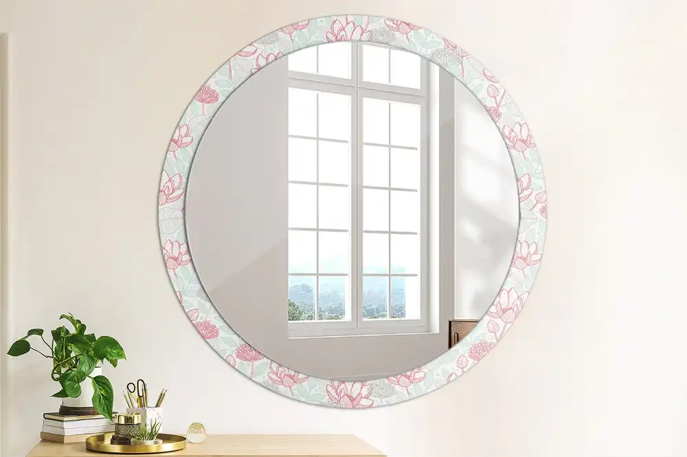 Miroir rond avec décoration fleurs