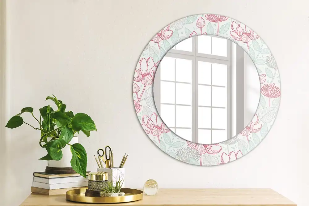 Miroir rond avec décoration fleurs