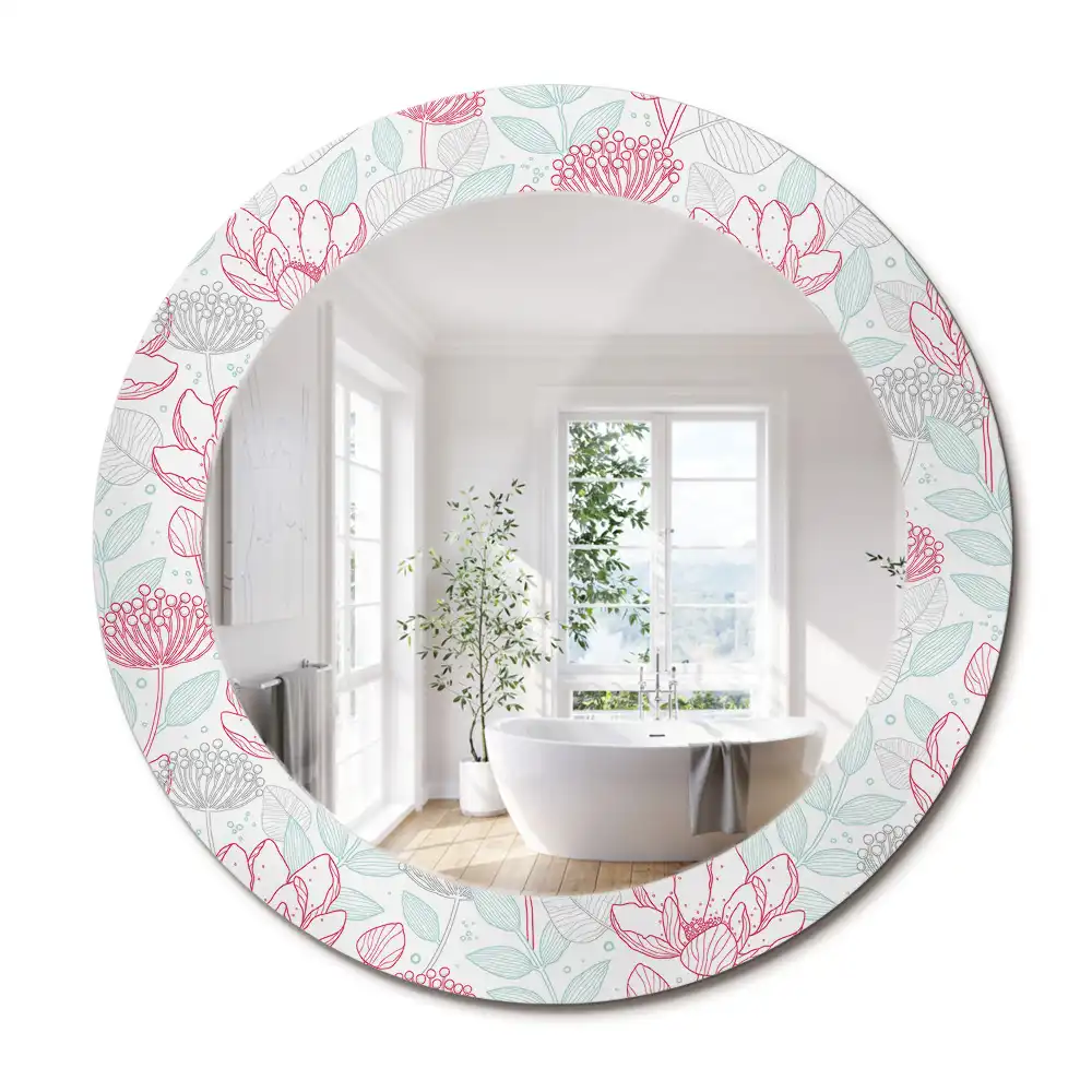 Miroir rond avec décoration fleurs
