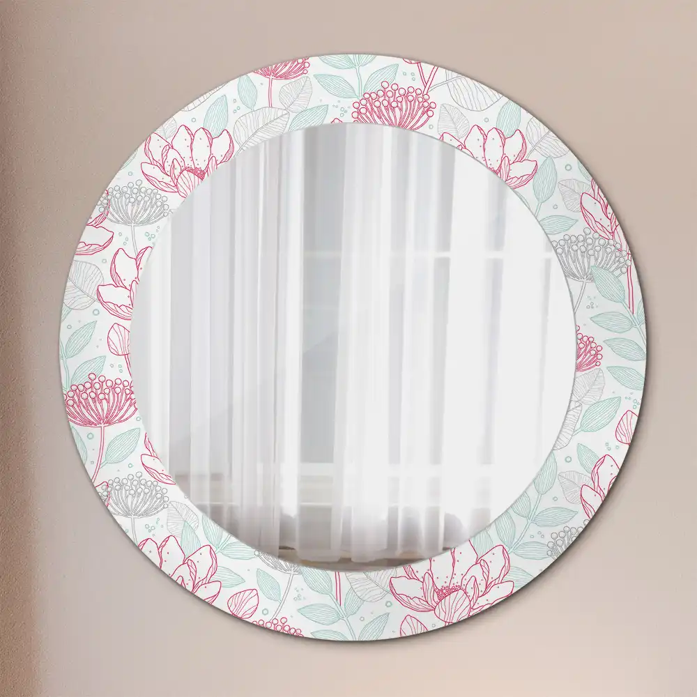Miroir rond avec décoration fleurs